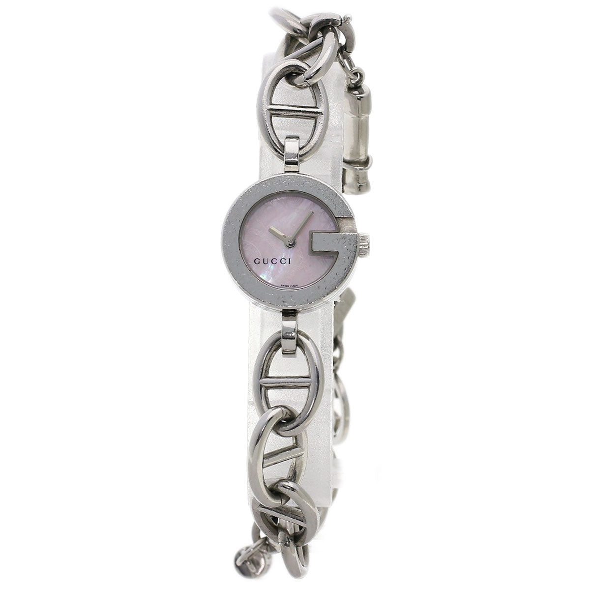 GUCCI Watches Quartz 107 Stainless Steel , Stainless Steel Silver G Charm Bracelet Pink shell dial Women Used