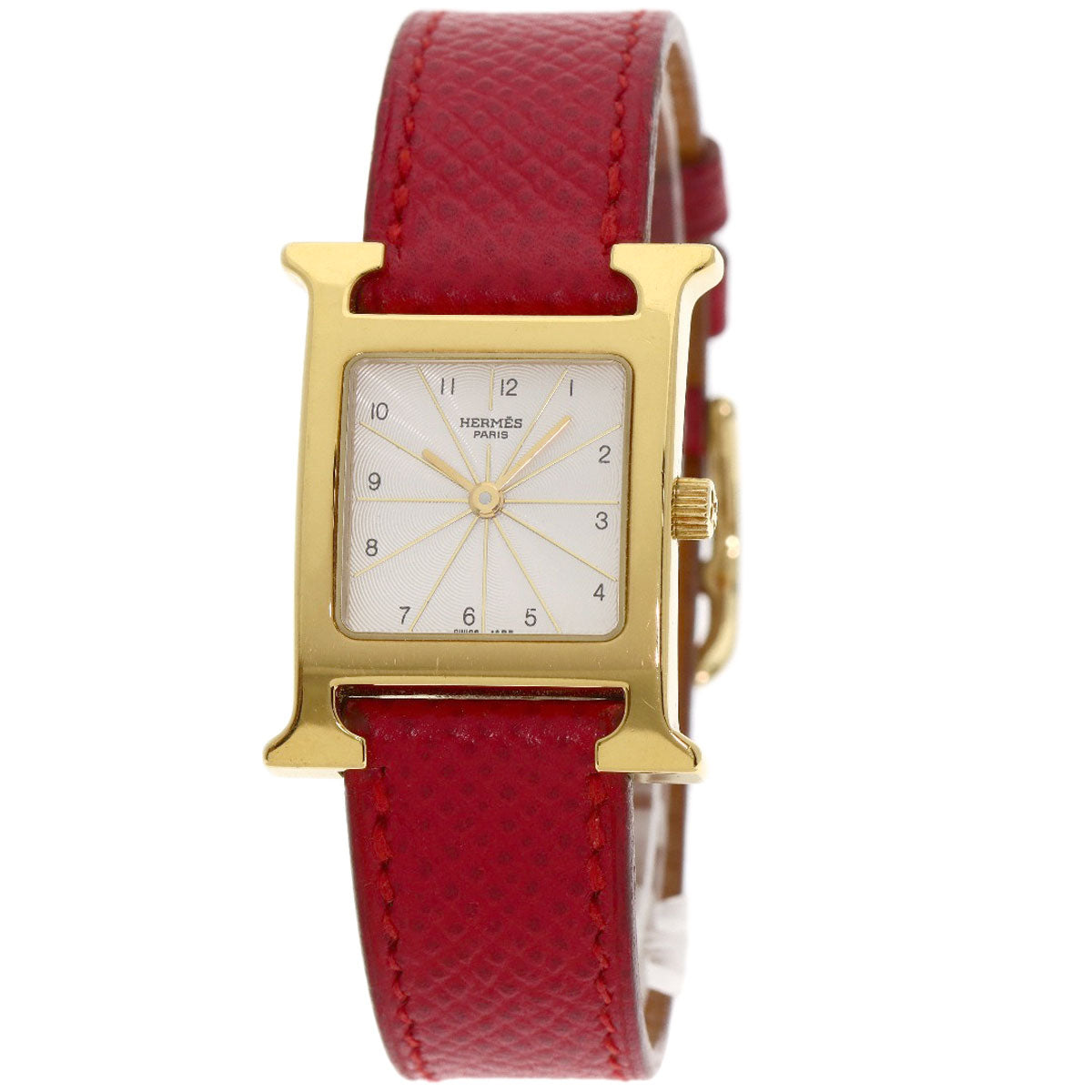 HERMES Watches Quartz HH1.201 Gold Plated, Leather gold H watch Silver dial Women Used