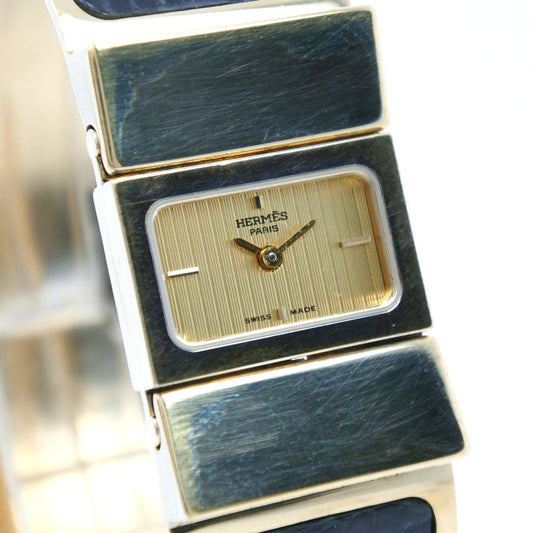 HERMES Watches Quartz L01.201 Plated Gold , Leather gold Location gold dial Women Used