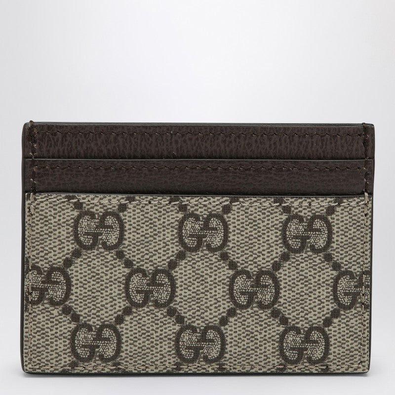 Gucci Ophidia Card Holder In Beige/Ebony Gg Supreme Fabric Women