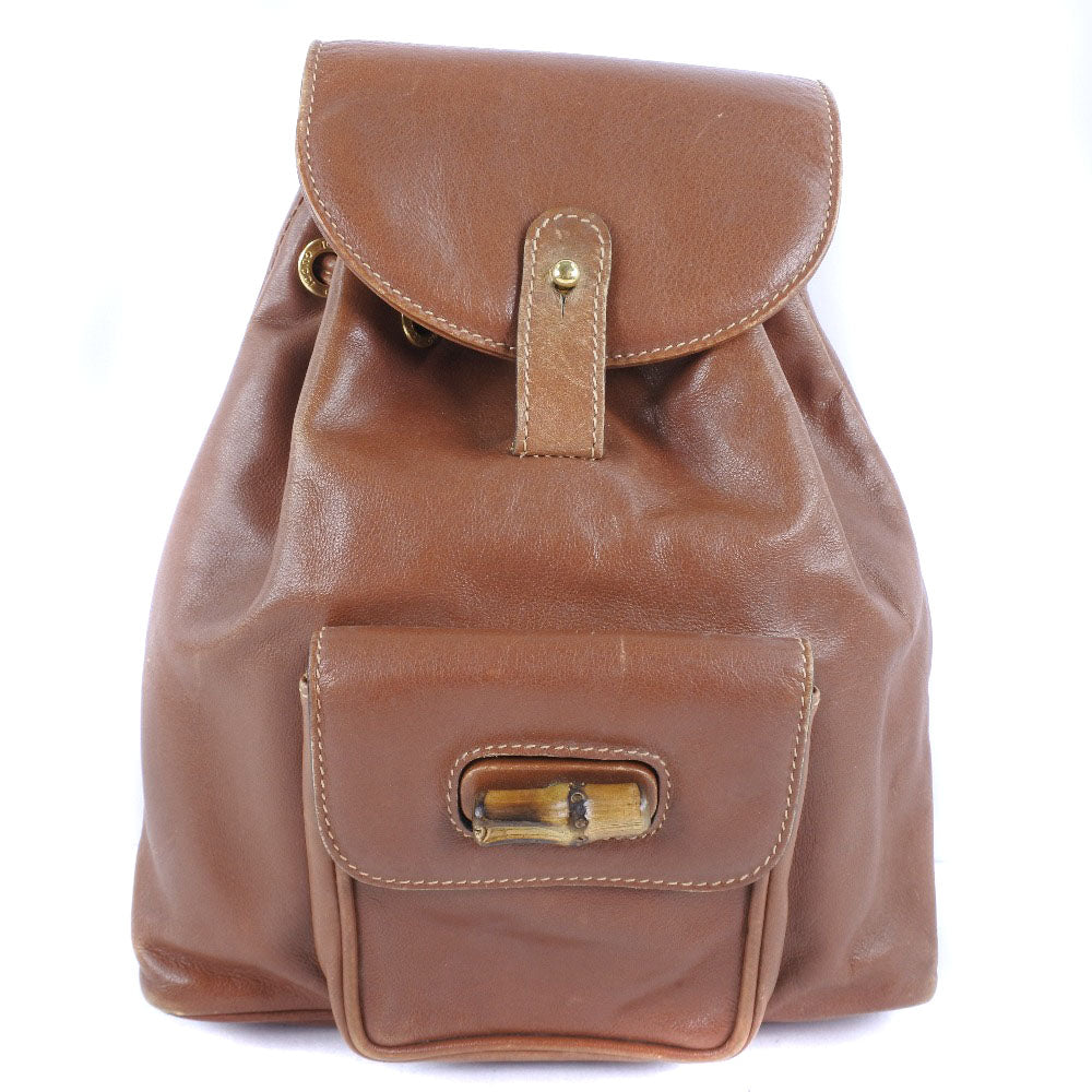 GUCCI Backpack 003.1705.0030 Calfskin Brown Bamboo Women Used