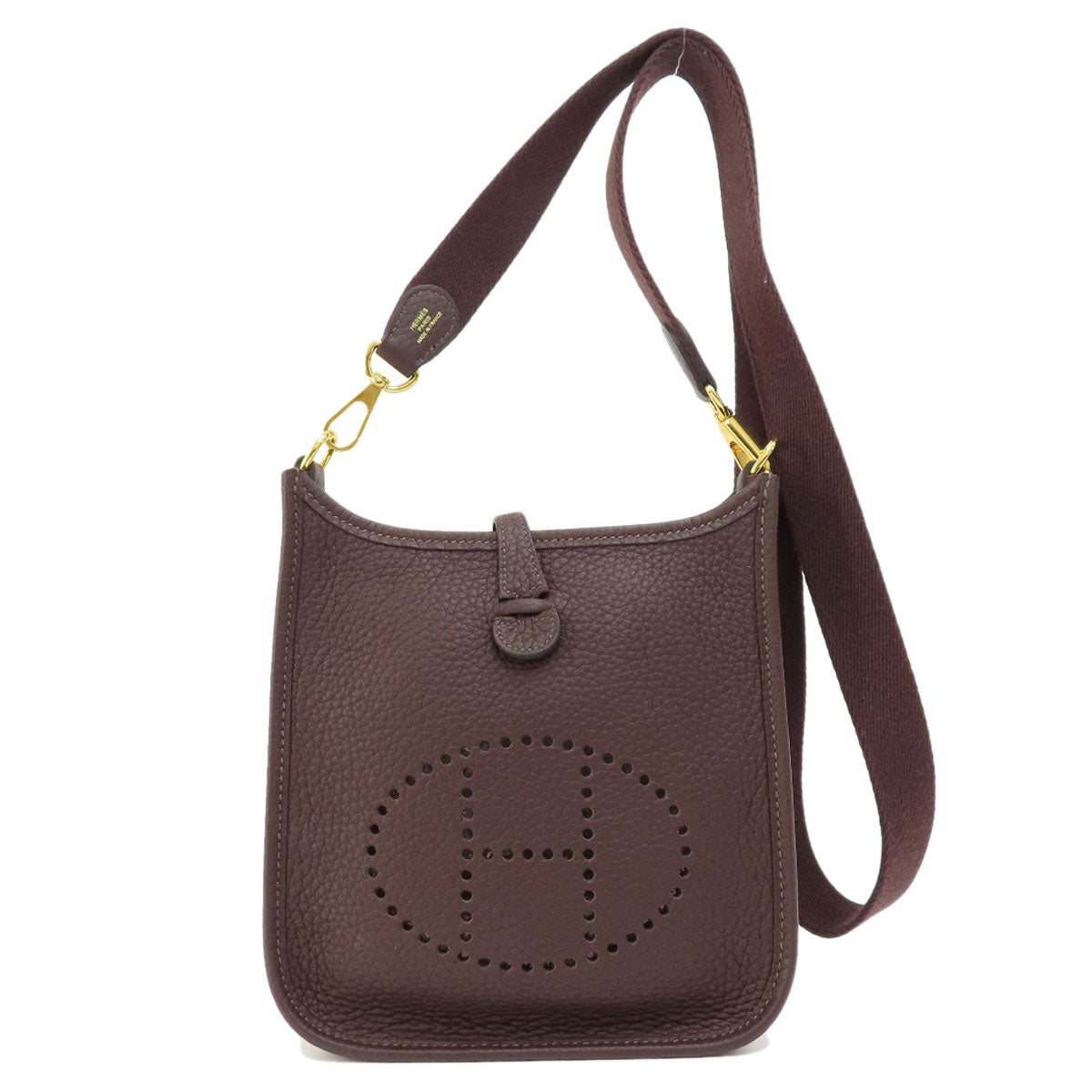 HERMES Shoulder Bag Taurillon Clemence Brown Evelyn TPM Brown Gold Metal Women Used