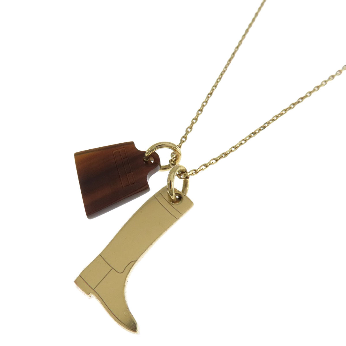 HERMES Necklace Metal, Buffalo Horn gold Amulet Marokiniye PM Women Used