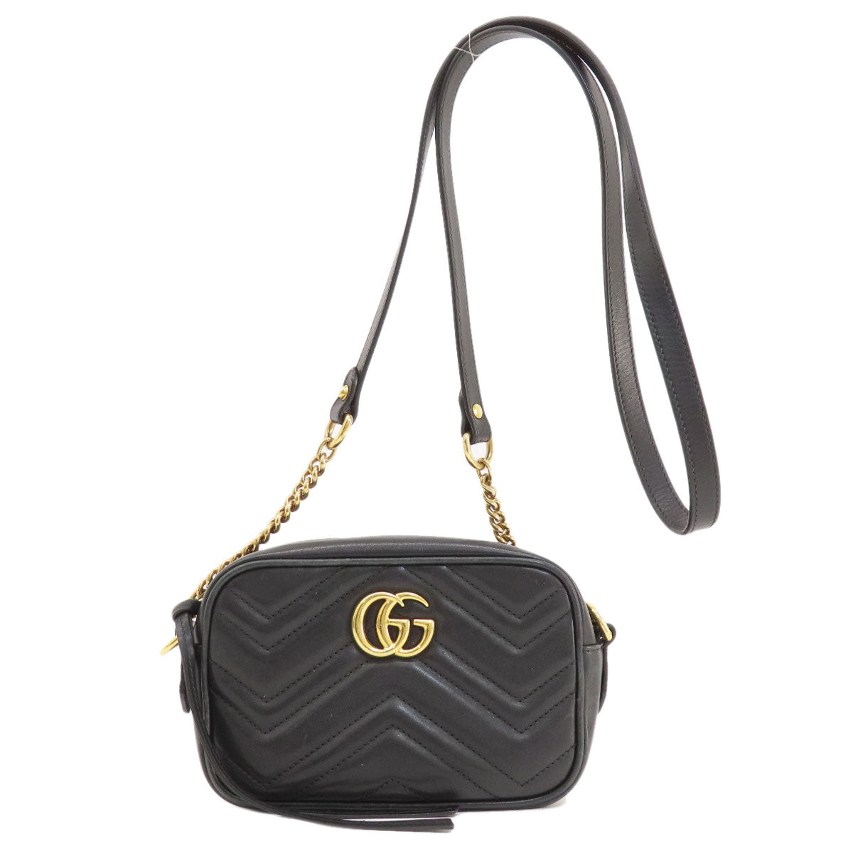 GUCCI Shoulder Bag 448065 Calfskin black GG Marmont mini bag Women Used
