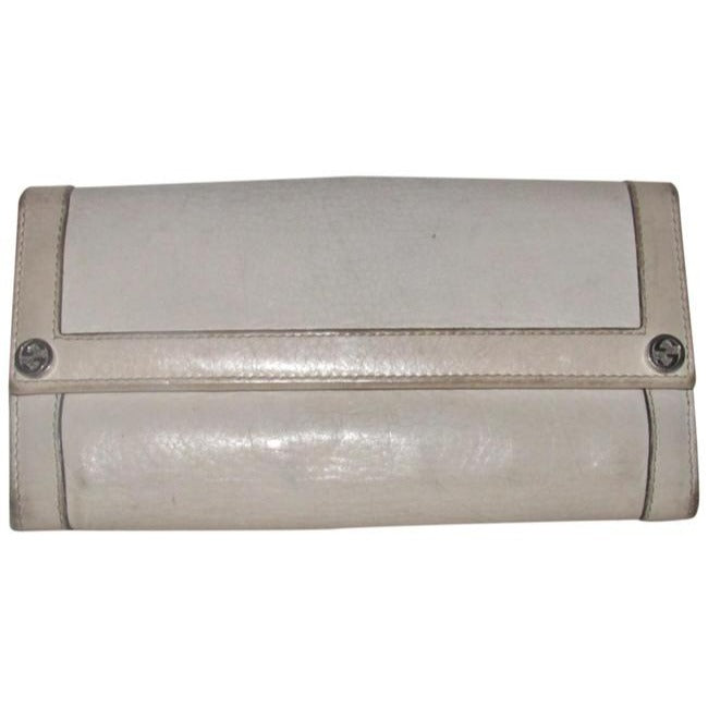 Gucci White Leather With Chrome Accents Vintage Wallet
