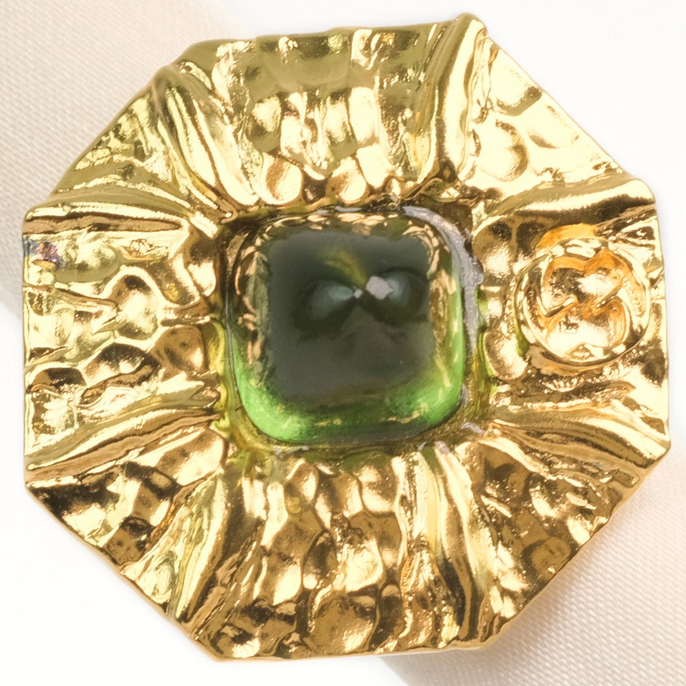 GUCCI Ring Metal, Color Stone gold Green stone flower Women S (No. 13) Used