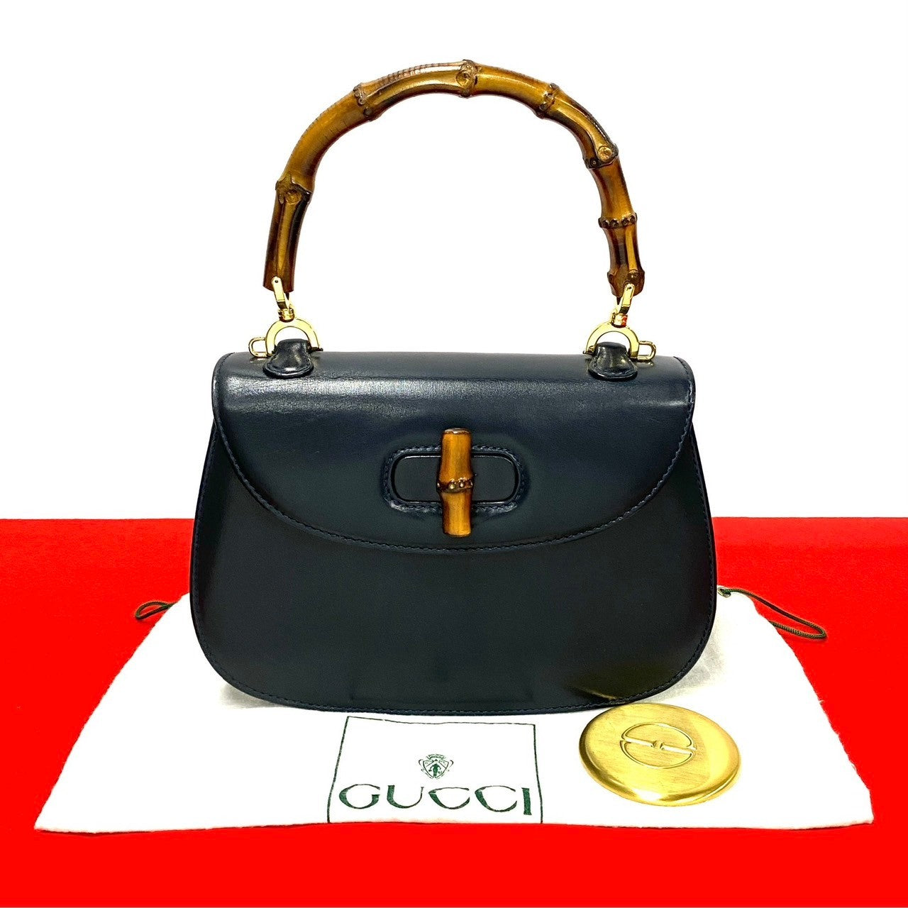 GUCCI Handbag leather Navy Bamboo