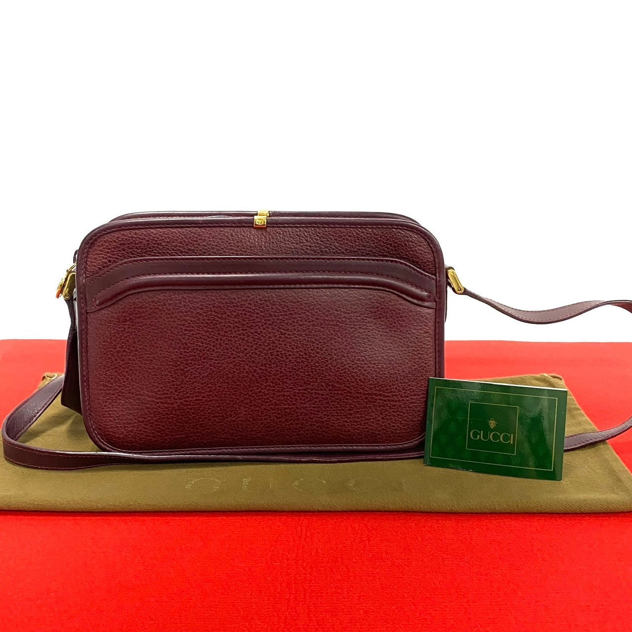 GUCCI Shoulder Bag leather wine-red GG logo Metal Women Used
