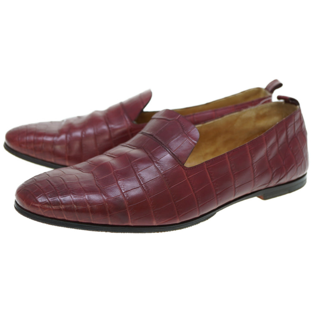 HERMES Leather shoes Matt Croco Bordeaux loafer shoes 41.5