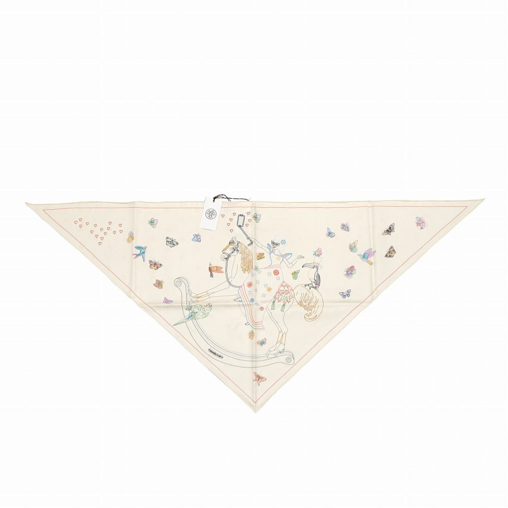 HERMES scarf silk Ivory hermes story Triangle scarf Carre