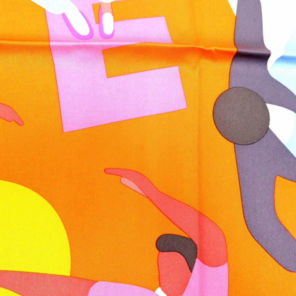 HERMES scarf silk Orange Carre70 Omage to Gene Kelly Women Used