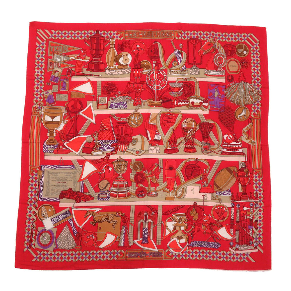 HERMES scarf Cashmere, Silk Red Carre140 LES TROPHEES Trophy Women Used