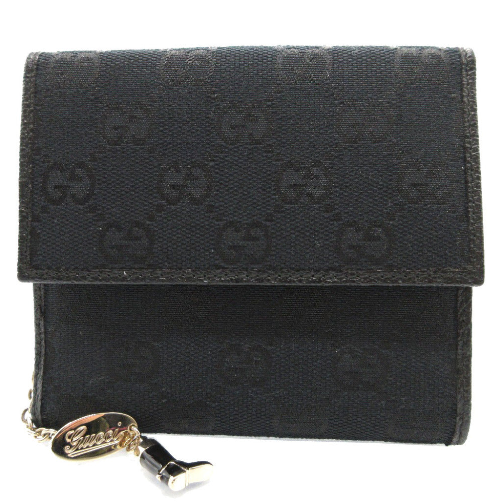 GUCCI Bifold Wallet 154182 GG canvas, leather black W Hook Wallet Women Used