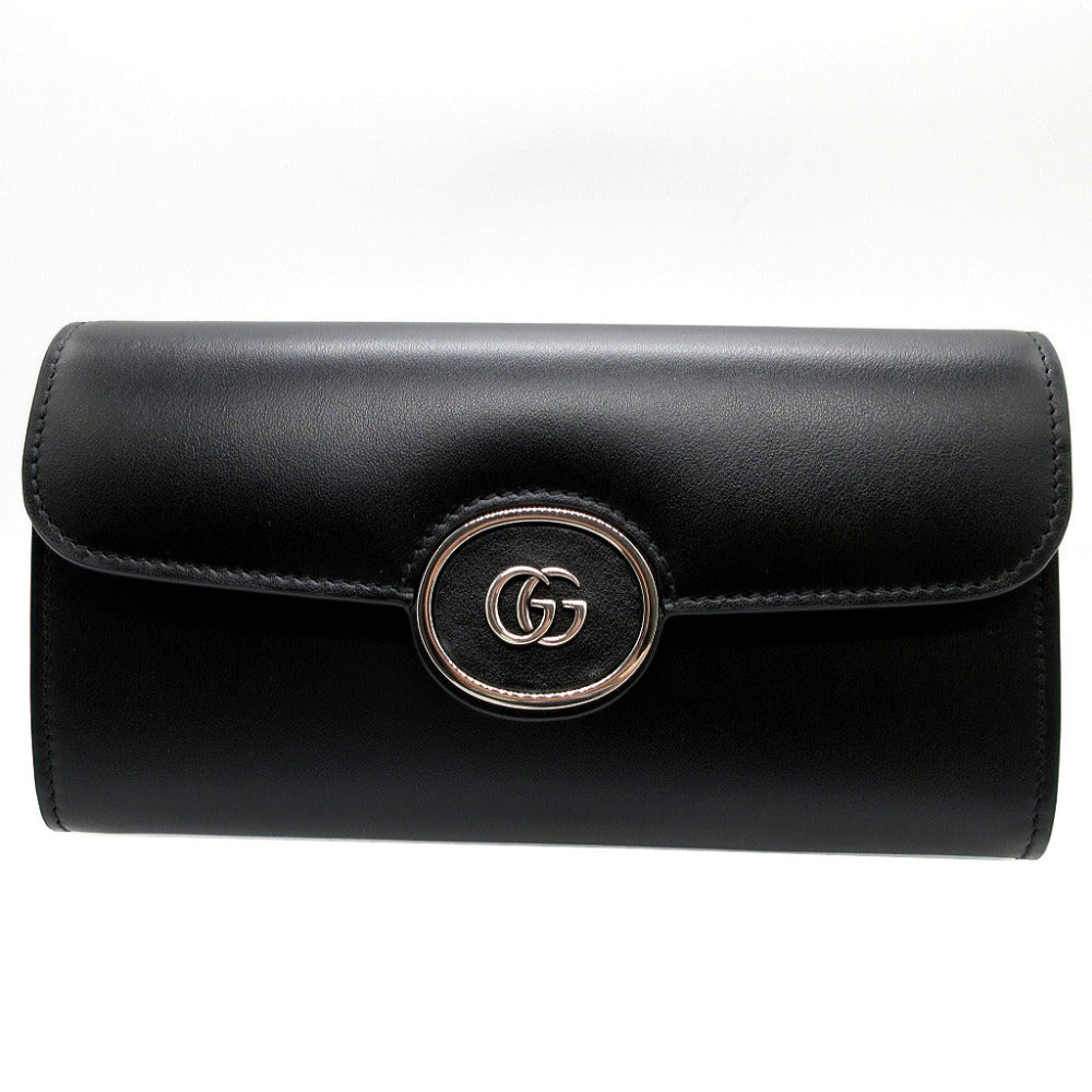 GUCCI Long Wallet Purse 762167 leather black Two fold mini john double Women(Unisex) Used
