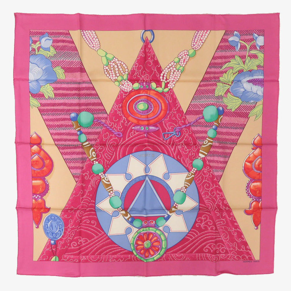 HERMES scarf silk pink Carre90 TIBET 2 Tibet 2 Women Used