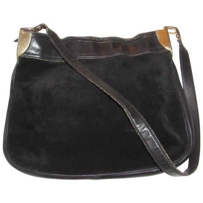 Gucci Vintage Black Suede With Black Leather Hobo Bag
