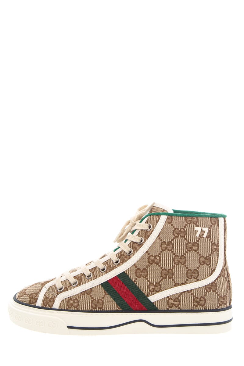 Gucci Tennis 1977 Brown Monogram High Top Sneakers SZ 40