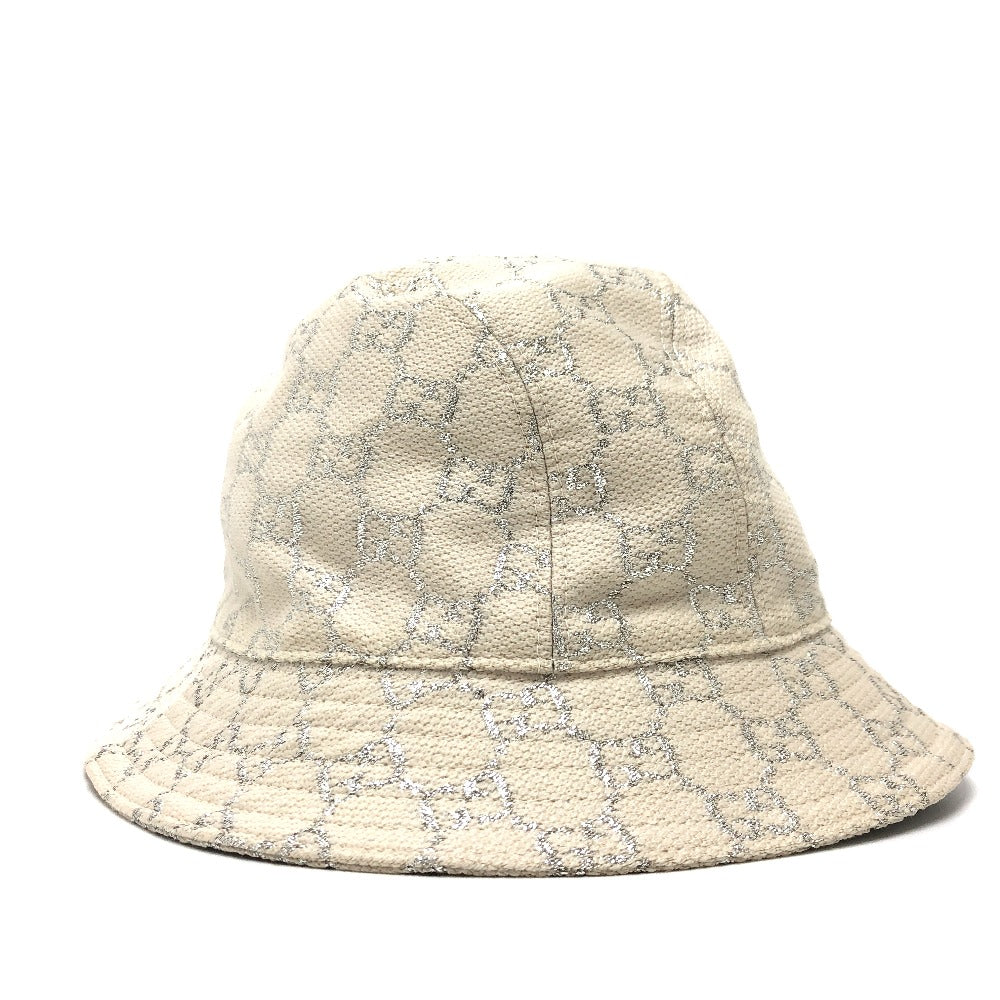 GUCCI hat 631951 wool white GG lame Bucket hat Women M/57 Used