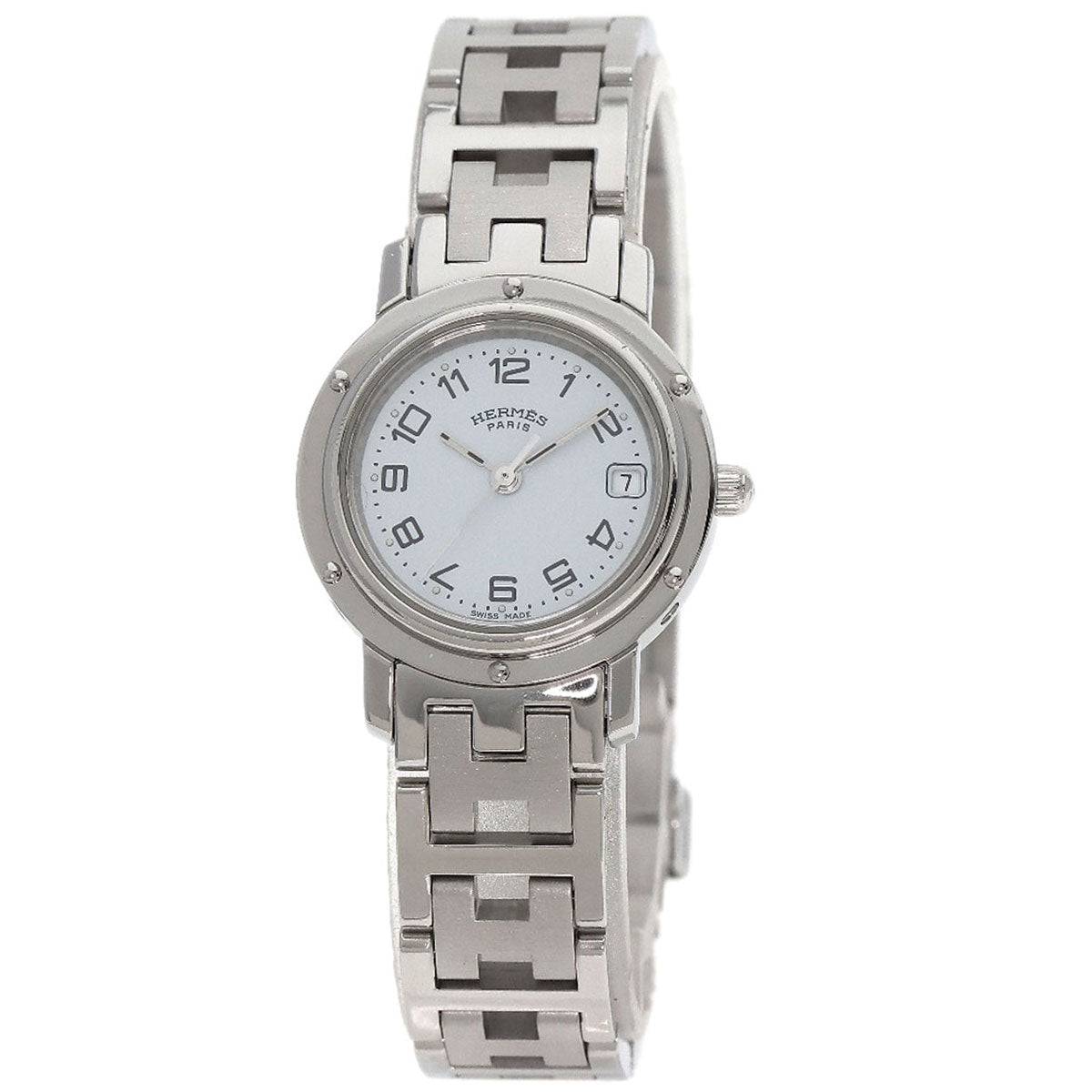 HERMES Watches Quartz CL4.210 Stainless Steel , Stainless Steel Silver Clipper white dial Women Used