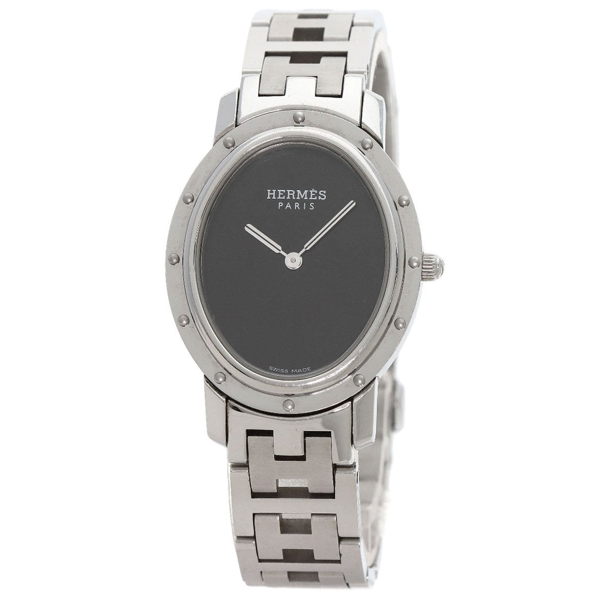 HERMES Watches Quartz CO1.510 Stainless Steel , Stainless Steel Silver Clipper oval black dial Women Used