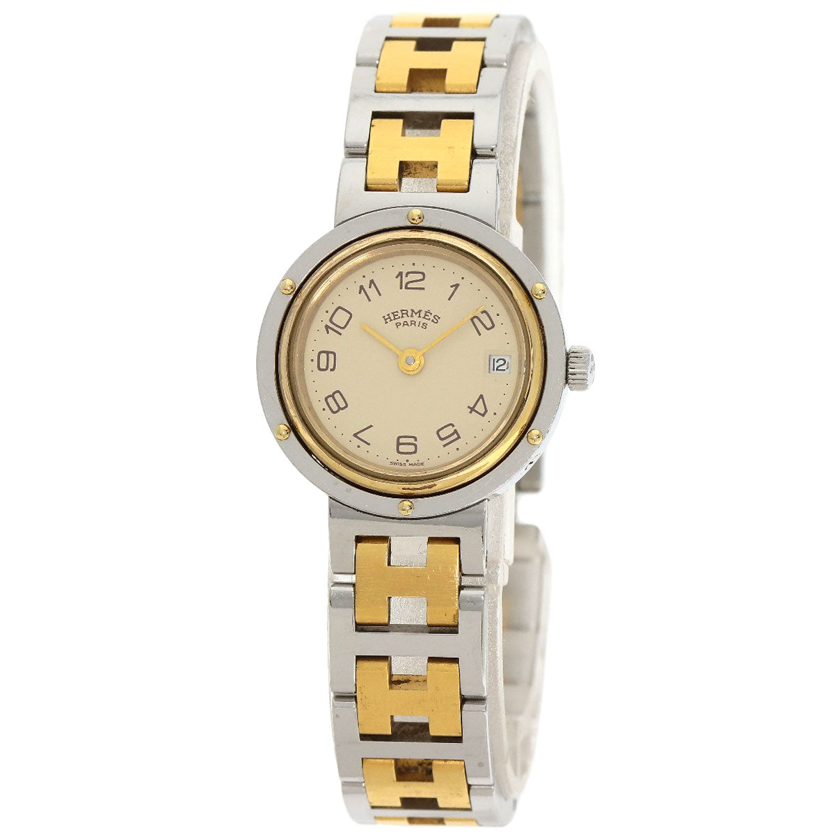 HERMES Watches Quartz Stainless Steel , SSxGP gold Clipper Old Belt Ivory dial Women Used
