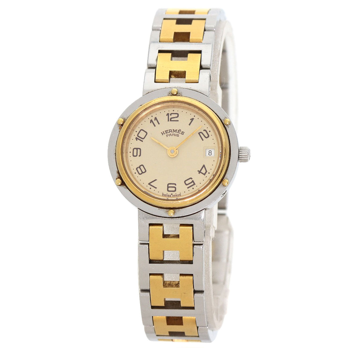 HERMES Watches Quartz Stainless Steel , SSxGP gold Clipper Ivory dial Women Used