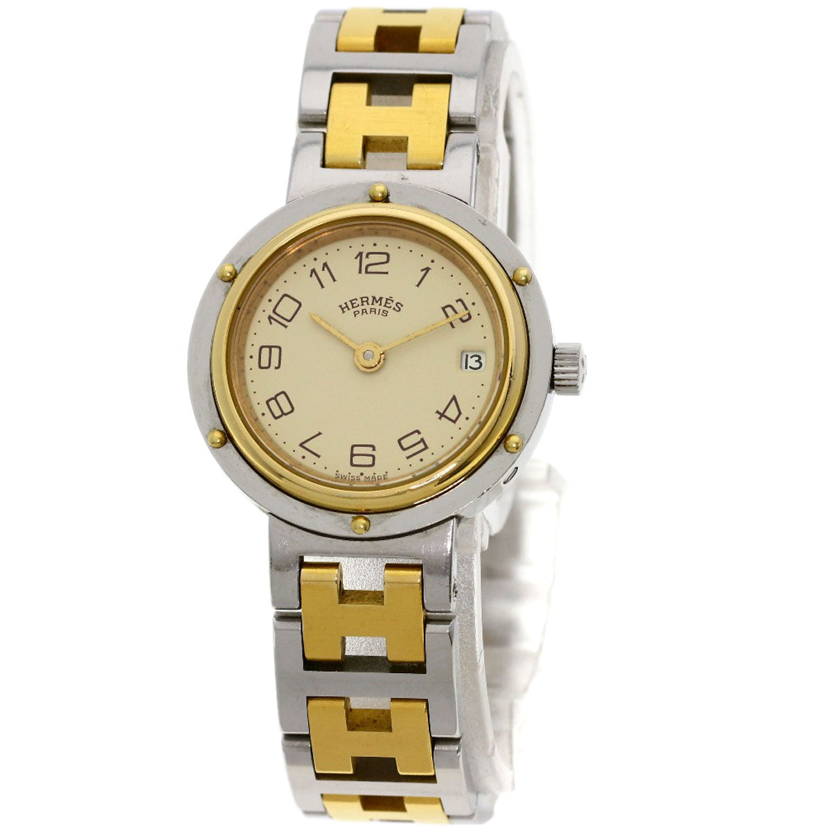 HERMES Watches Quartz Stainless Steel , SSxGP gold Clipper Ivory dial Women Used