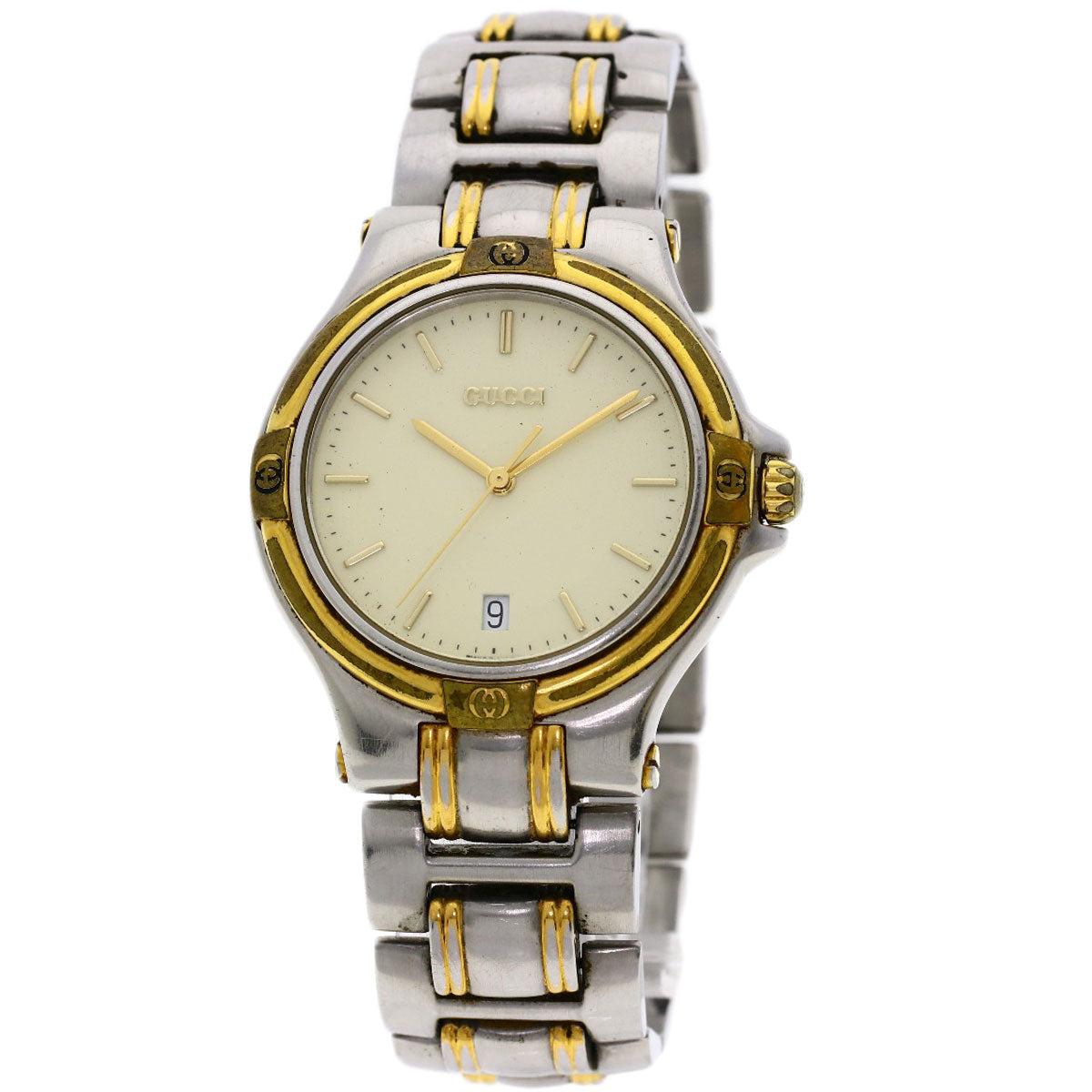 GUCCI Watches Quartz 9040M Stainless Steel , SSxGP gold Round face Ivory dial mens Used
