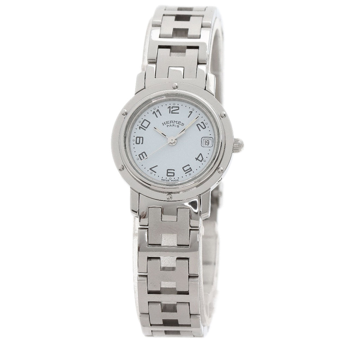 HERMES Watches Quartz CL4.210 Stainless Steel , Stainless Steel Silver Clipper white dial Women Used