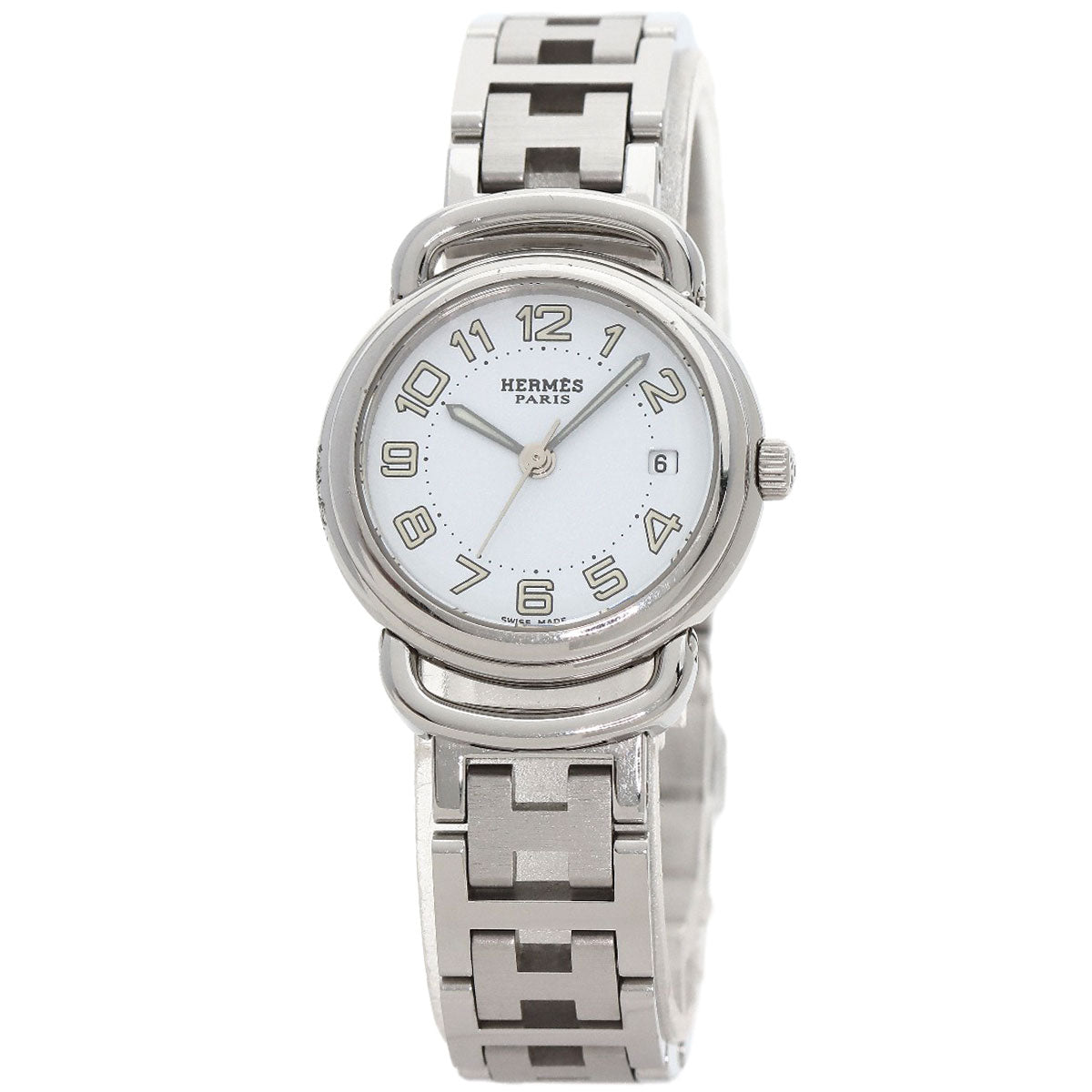 HERMES Watches Quartz PU2.210 Stainless Steel , Stainless Steel Silver Pullman white dial Women Used