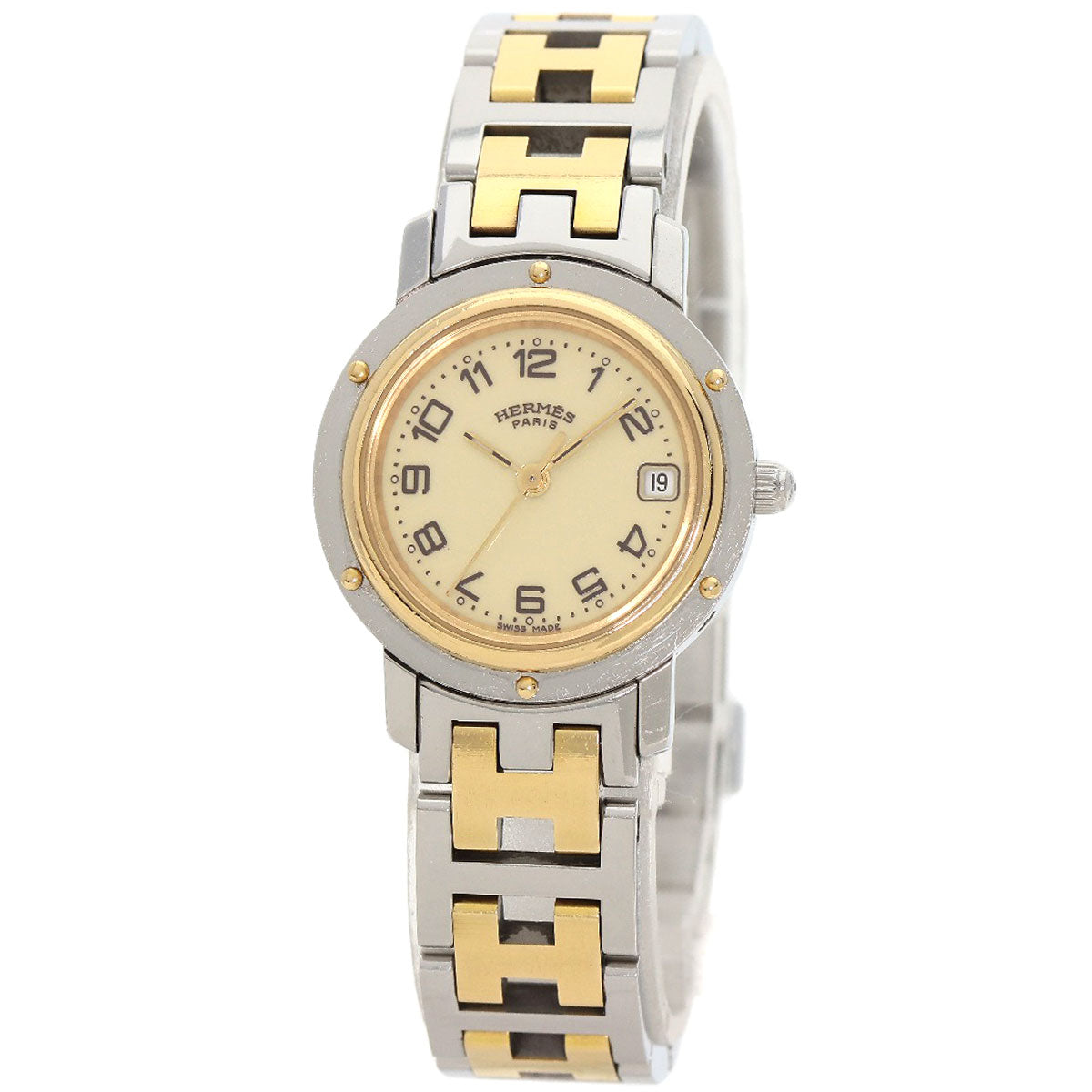 HERMES Watches Quartz CL4.220 Stainless Steel , SSxGP gold Clipper Ivory dial Women Used