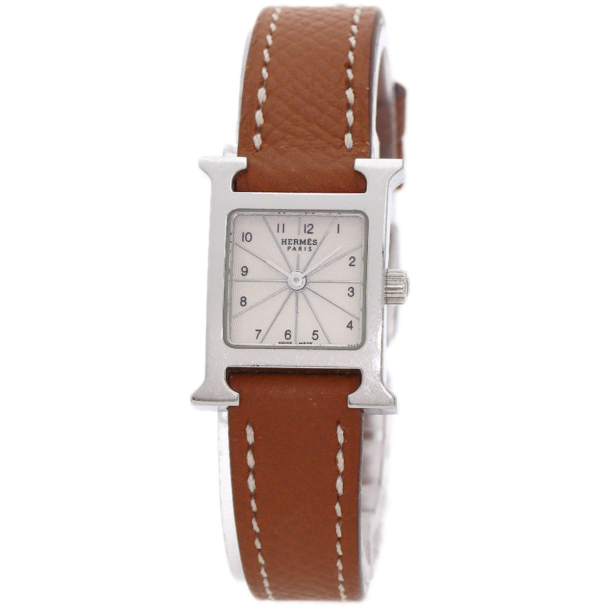 HERMES Watches Quartz HH1.110 Stainless Steel, Leather Silver H watch mini Silver dial Women Used