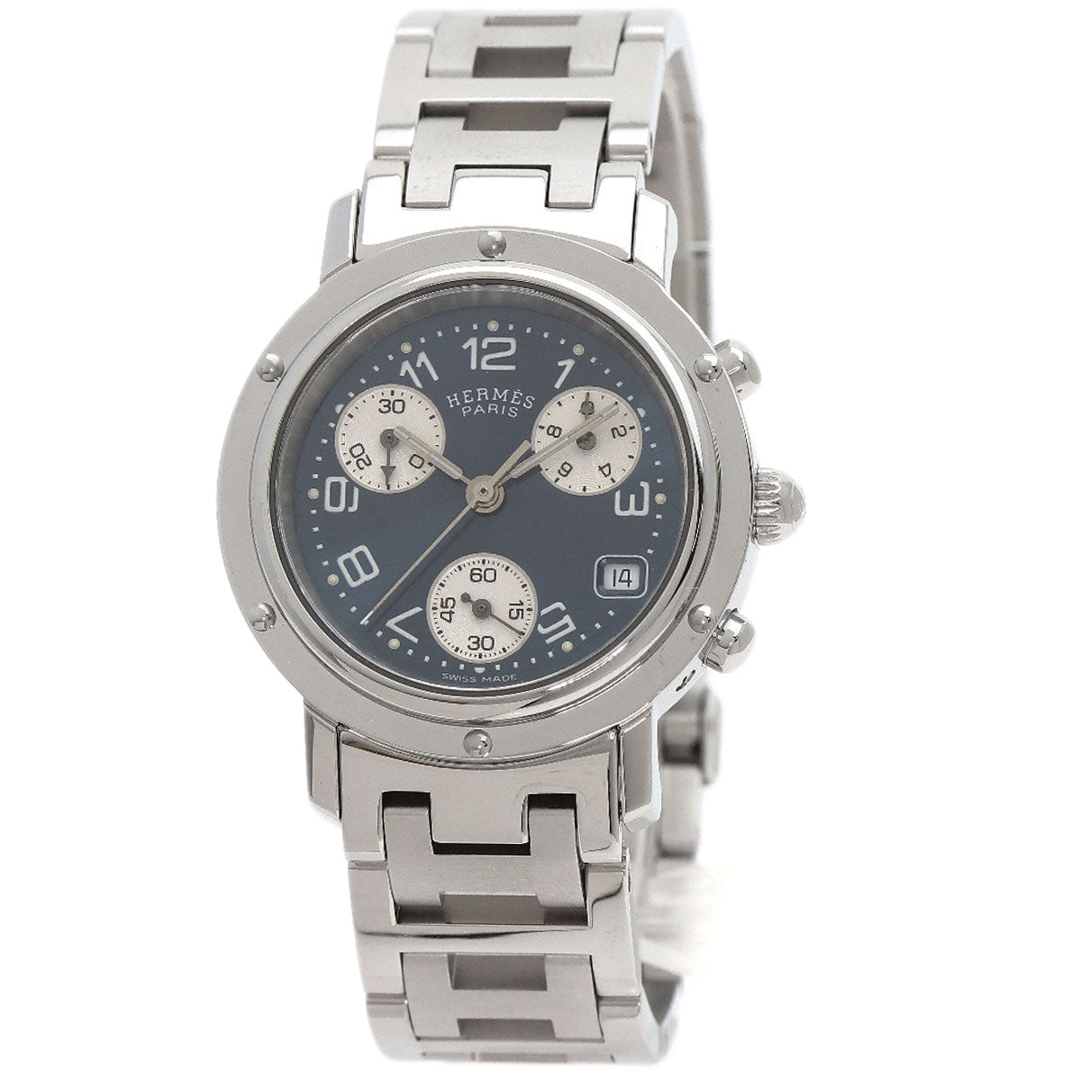 HERMES Watches Quartz CL1.310 Stainless Steel , Stainless Steel Silver Clipper Chronograph blue dial Women Used