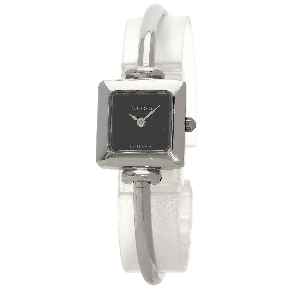 GUCCI Watches Quartz 1900L Stainless Steel , Stainless Steel Silver Square face bangle black dial Women Used