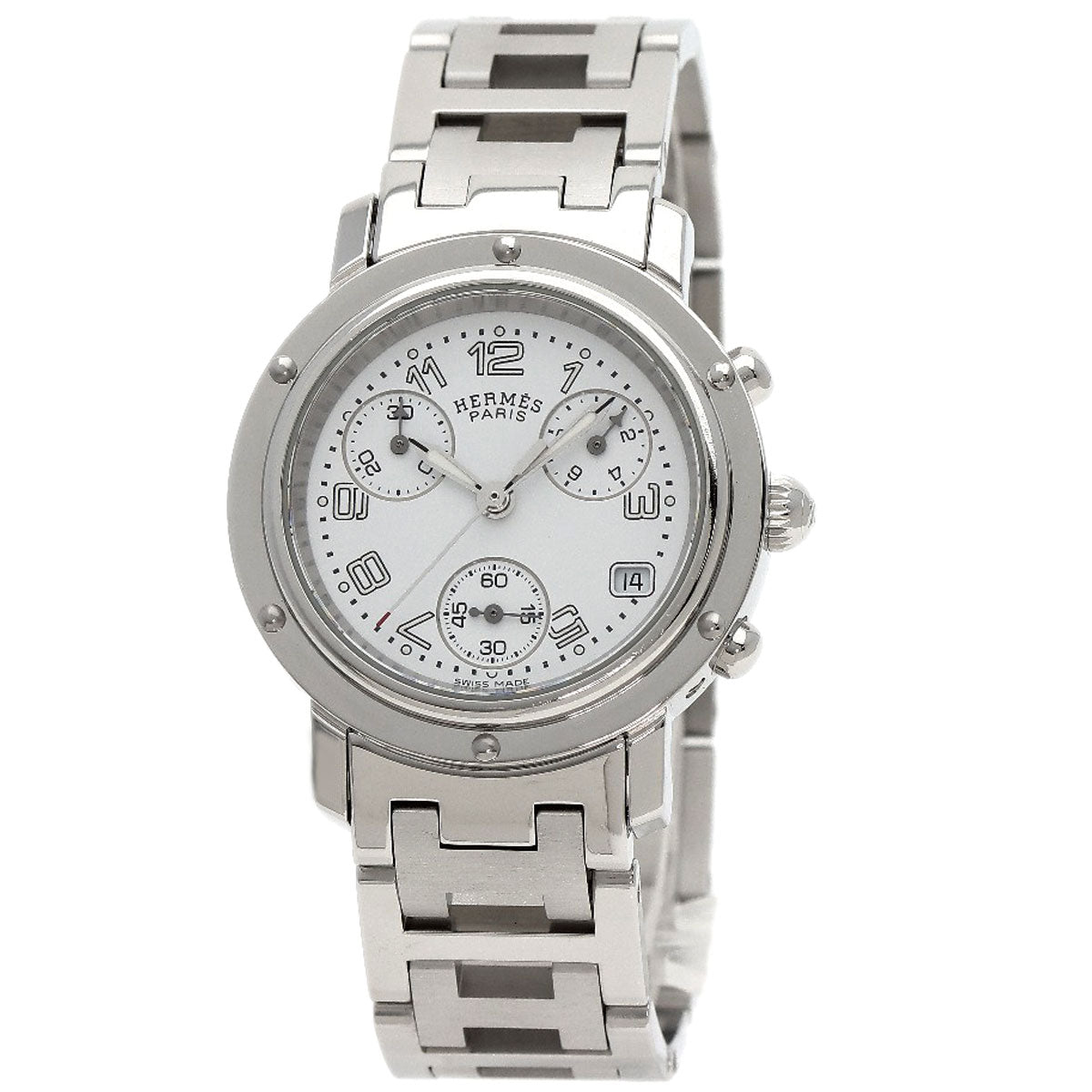 HERMES Watches Quartz CL1.310 Stainless Steel , Stainless Steel Silver Clipper Chronograph New Buckle white dial Women Used