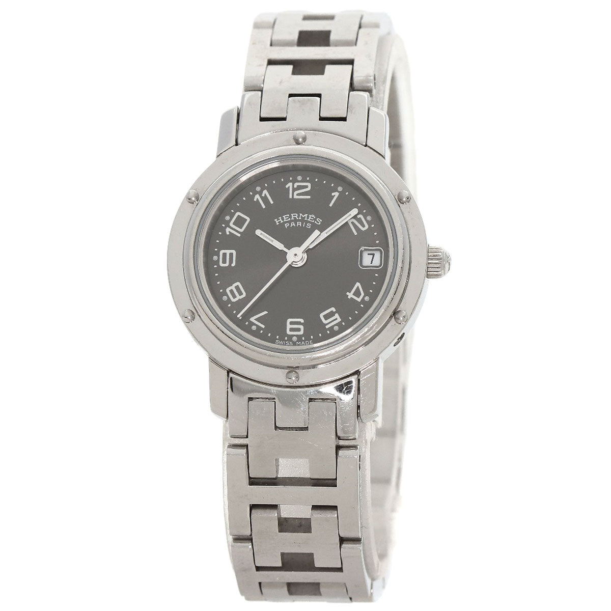 HERMES Watches Quartz CL4.210 Stainless Steel , Stainless Steel Silver Clipper black dial Women Used