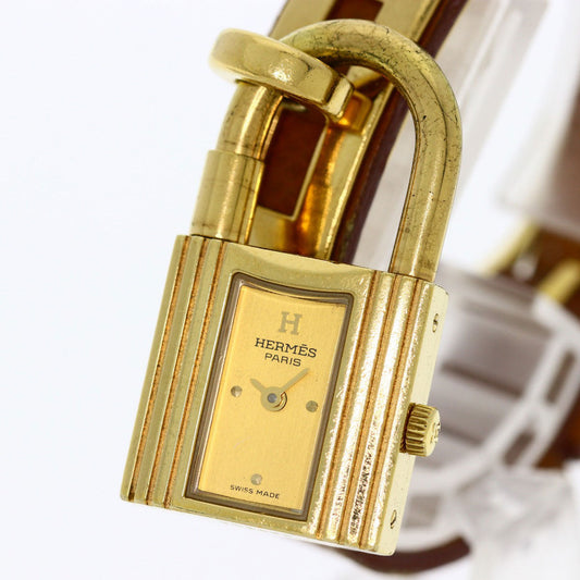 HERMES Watches Quartz Gold Plated, Leather gold Kelly watch gold dial Women Used