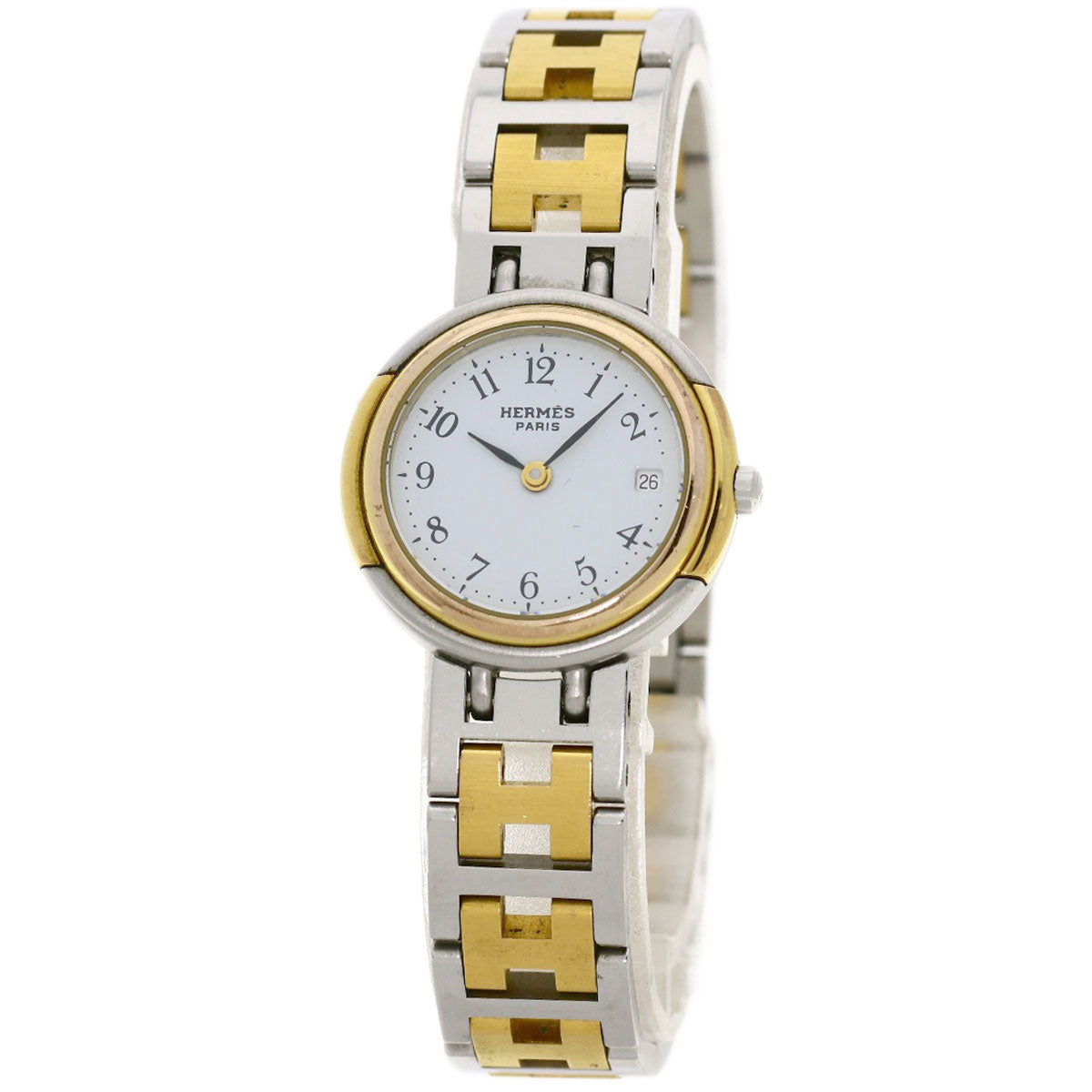 HERMES Watches Quartz Stainless Steel, Combination Silver Windsor white dial Women Used