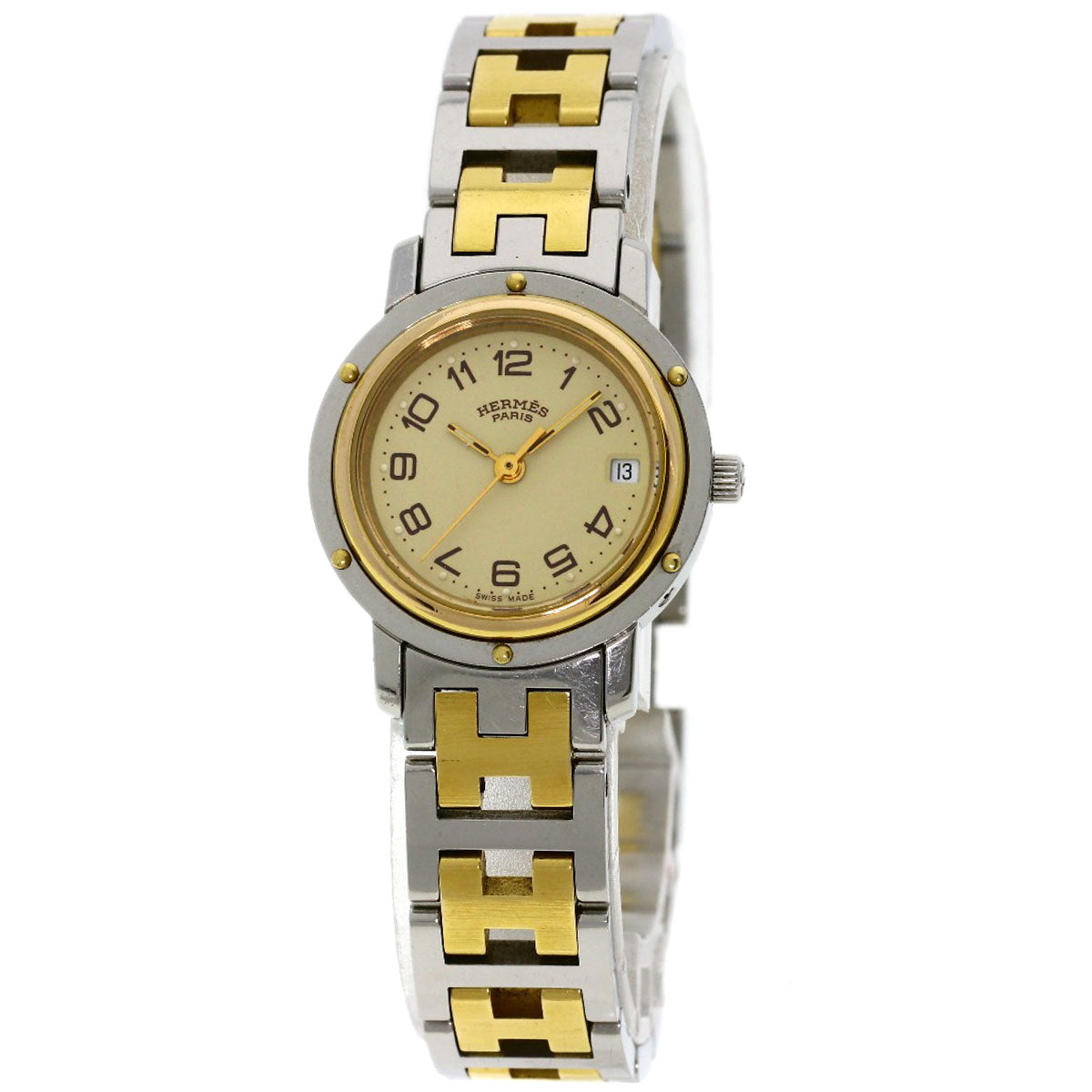 HERMES Watches Quartz CL3.240 Stainless Steel , SSxGP gold Clipper Ivory dial Women Used