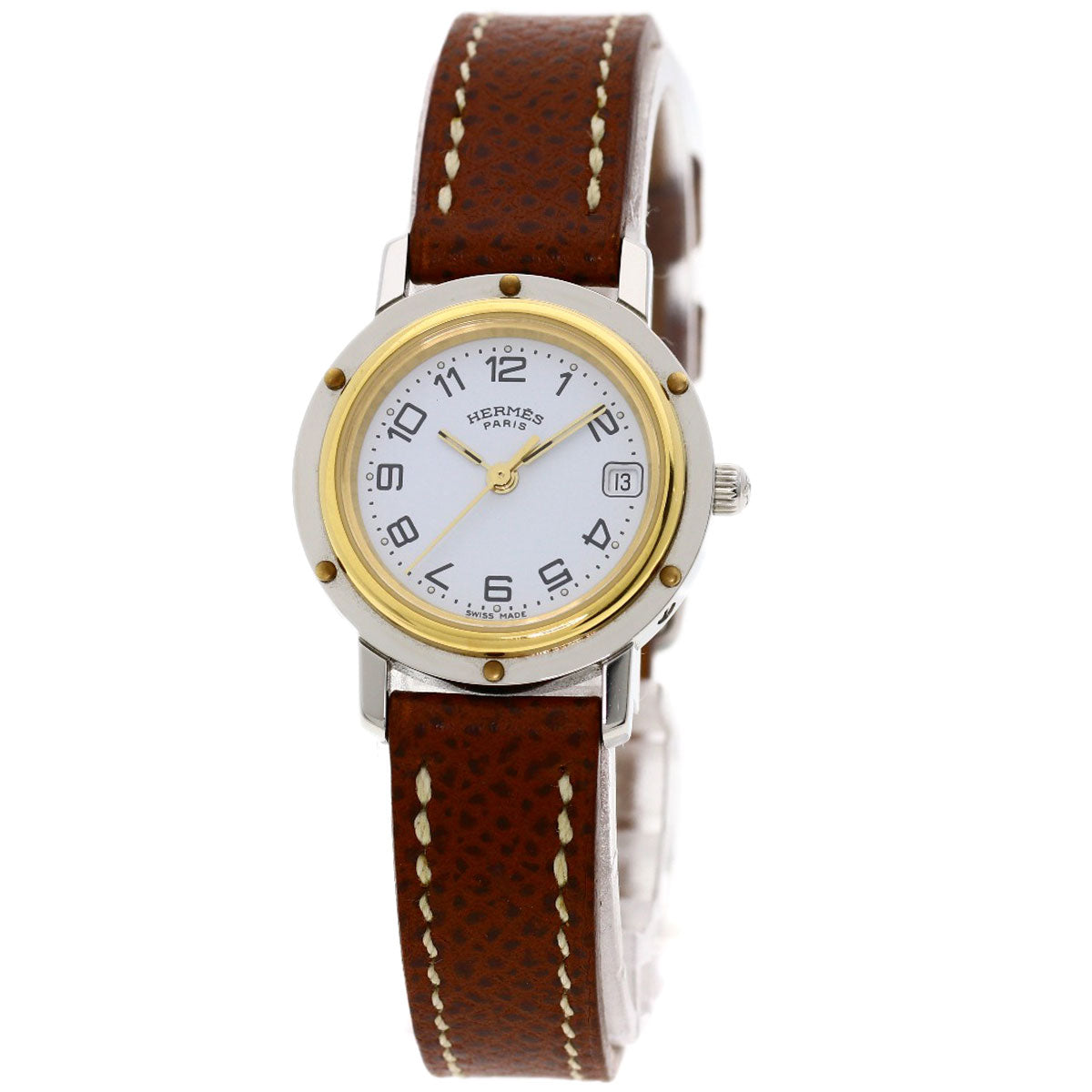 HERMES Watches Quartz CL4.220 Stainless Steel, Leather Silver Clipper white dial Women Used