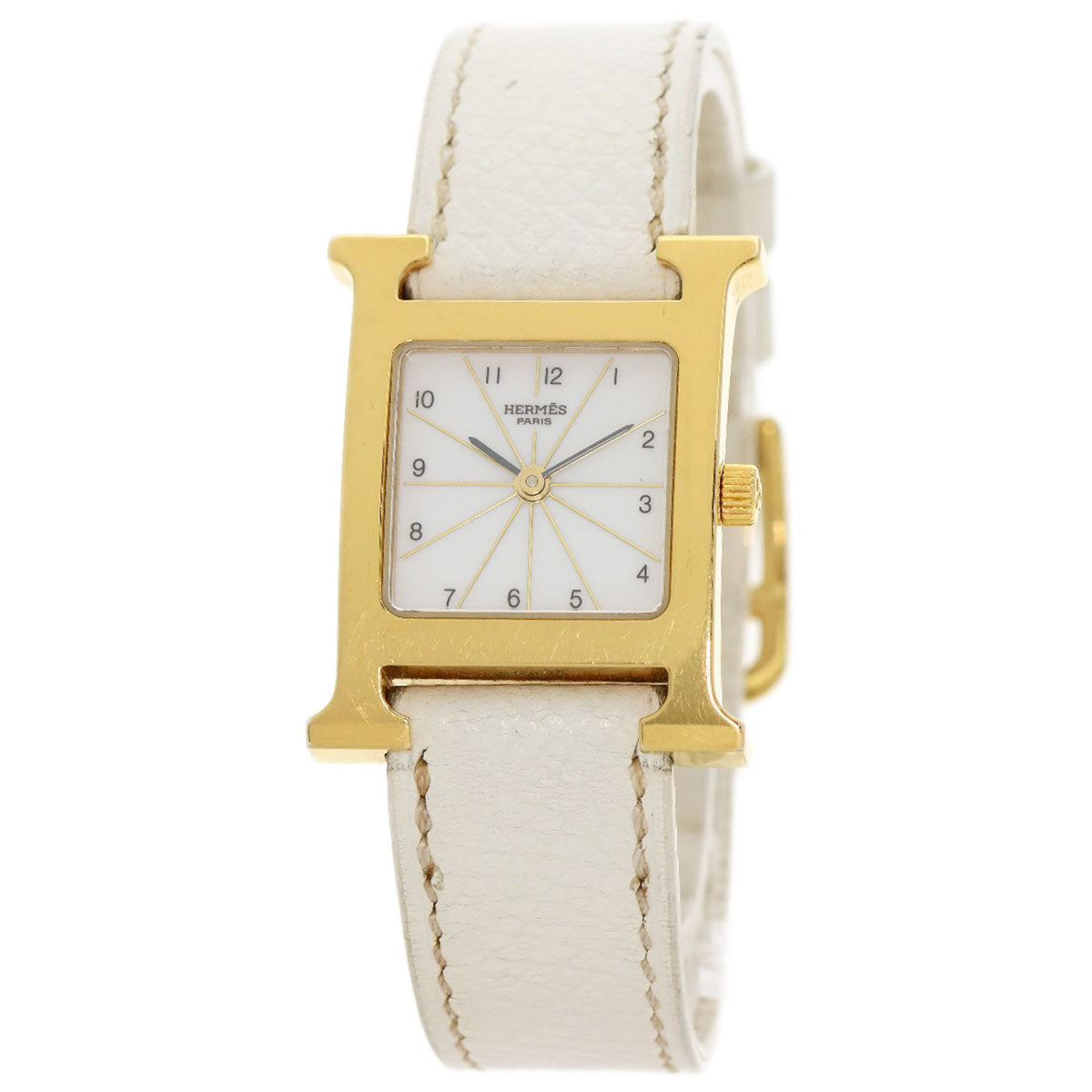 HERMES Watches Quartz HH1.201 Gold Plated, Leather gold H watch white dial Women Used