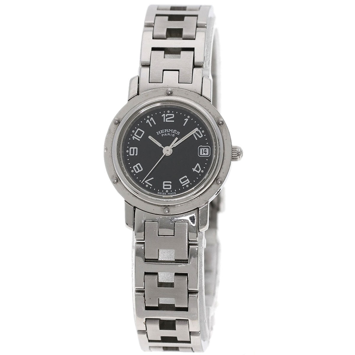 HERMES Watches Quartz CL4.210 Stainless Steel , Stainless Steel Silver Clipper black dial Women Used
