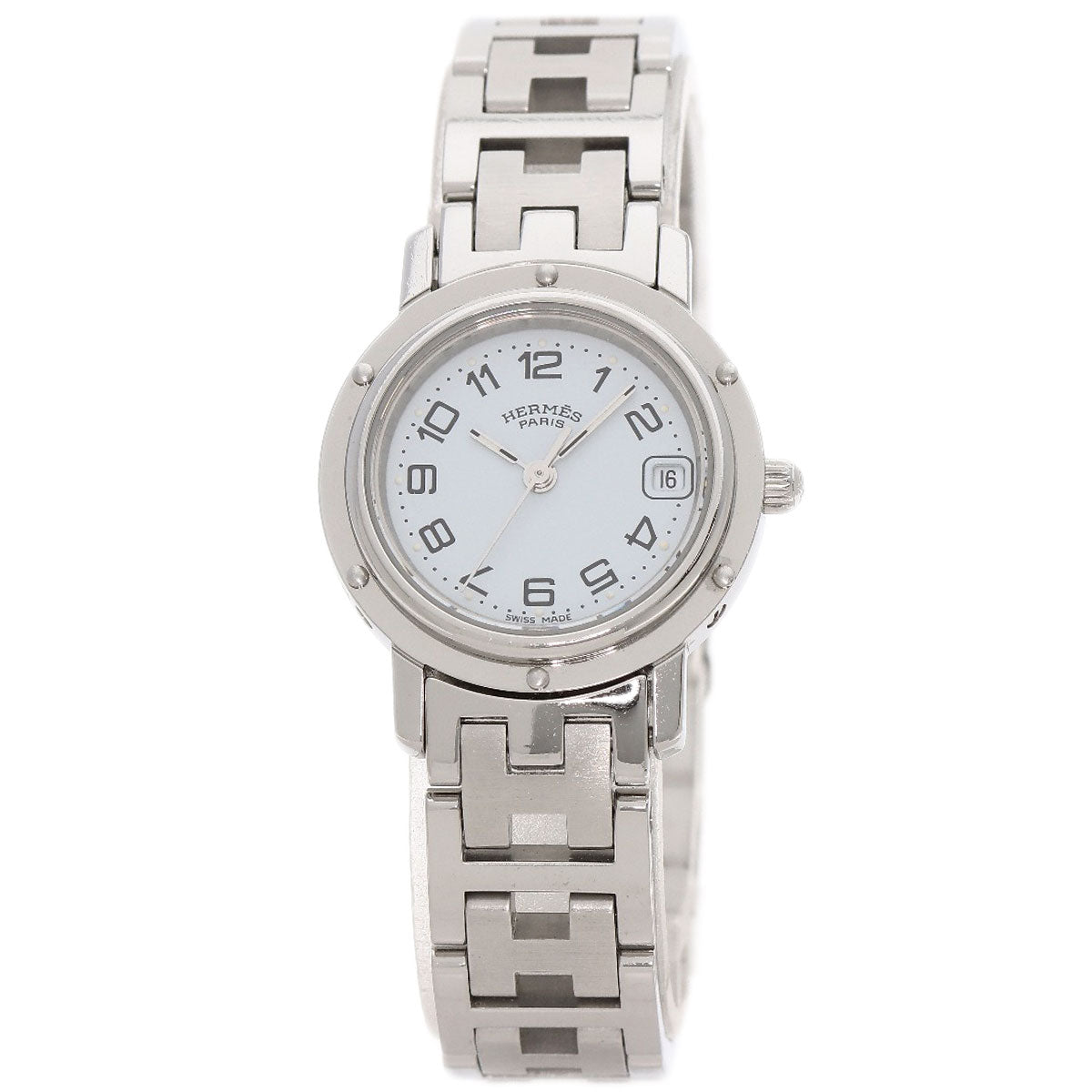 HERMES Watches Quartz CL4.210 Stainless Steel , Stainless Steel Silver Clipper new buckle white dial Women Used