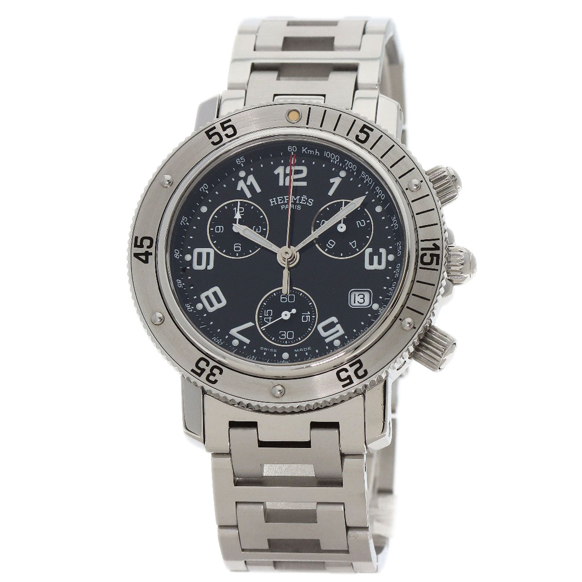 HERMES Watches Quartz CL2.910 Stainless Steel , Stainless Steel Silver Clipper Diver Chronograph black dial mens Used