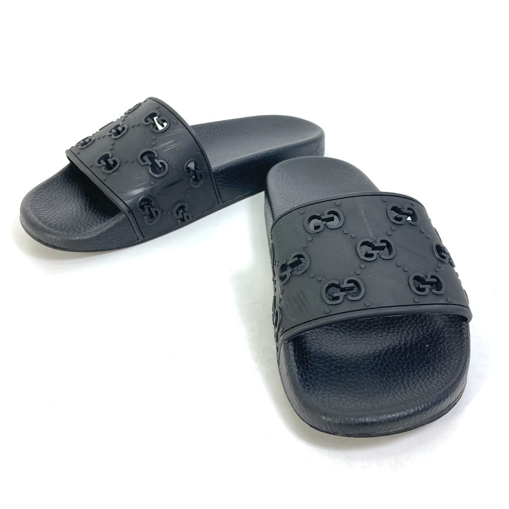 GUCCI Sandals 573922 rubber black Flat petanko GG Women's Slide Sandals mens 39 Used