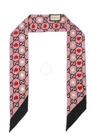 Gucci Patterned Silk Neck Bow with GG, Hearts and Stars