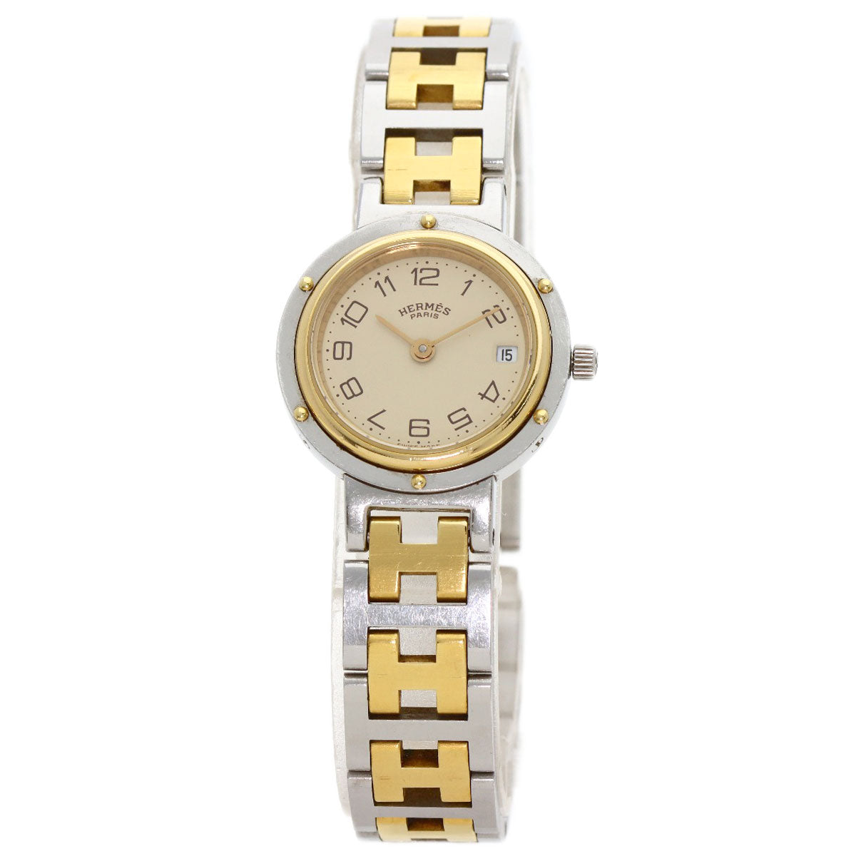 HERMES Watches Quartz Stainless Steel , SSxGP gold Clipper Old Belt Ivory dial Women Used