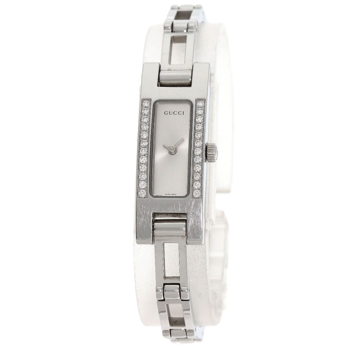 GUCCI Watches Quartz 3900L Stainless Steel , Stainless Steel Silver Diamond Bezel Silver dial Women Used