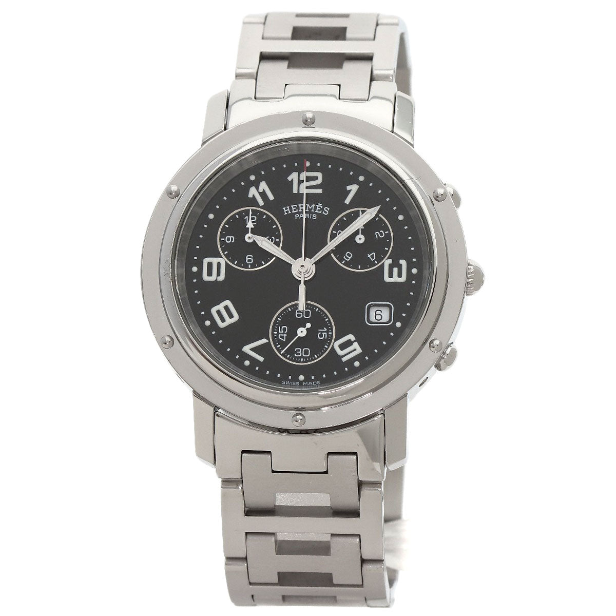 HERMES Watches Quartz CL1.910 Stainless Steel Silver Clipper Chronograph black dial