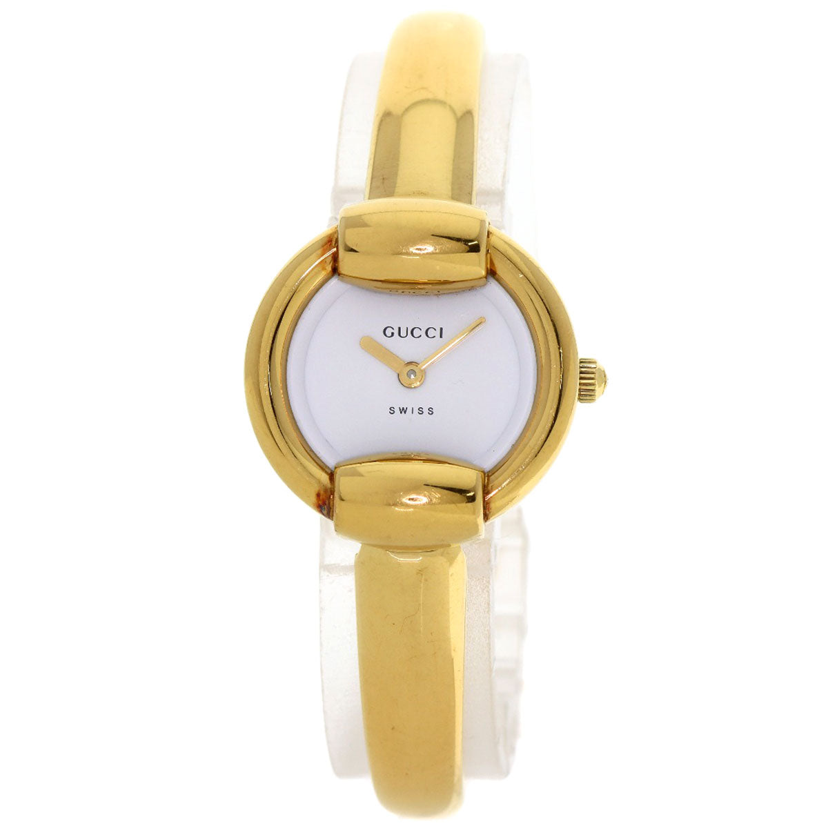 GUCCI Watches Quartz 1400L Gold Plated gold round face bangle white dial